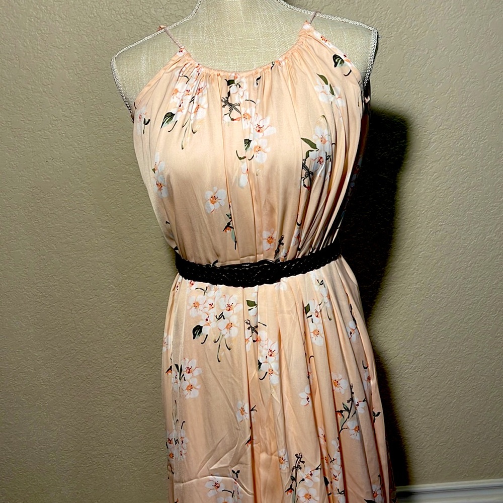 A line peach floral dress